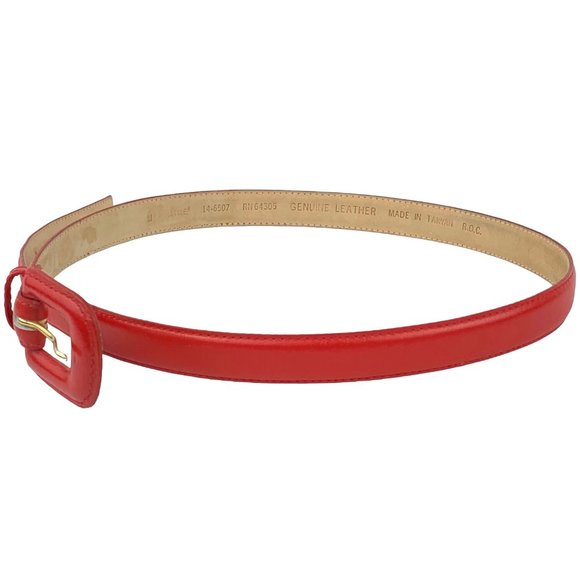 Skinny Bright Red Leather Belt with Red Leather Buckle - like new, size S/M - Picture 6 of 9